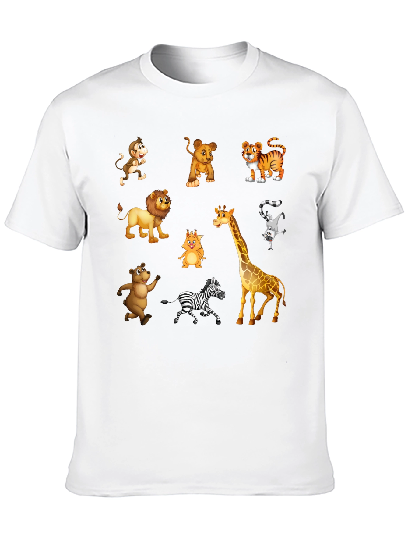Camiseta Negra con Dibujos de Animales de la Selva
