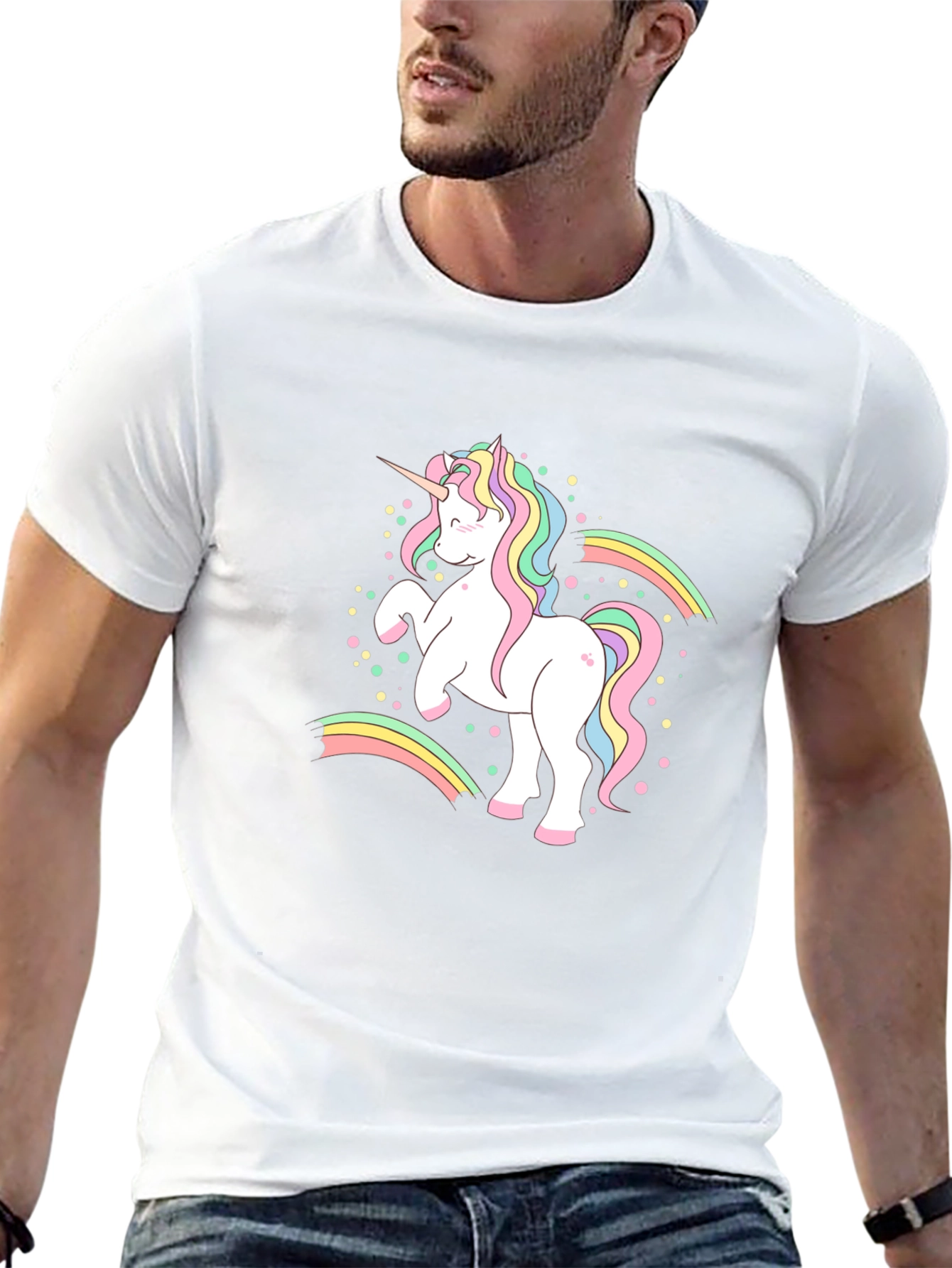 Camiseta Negra Unicornio Arcoíris Hombre