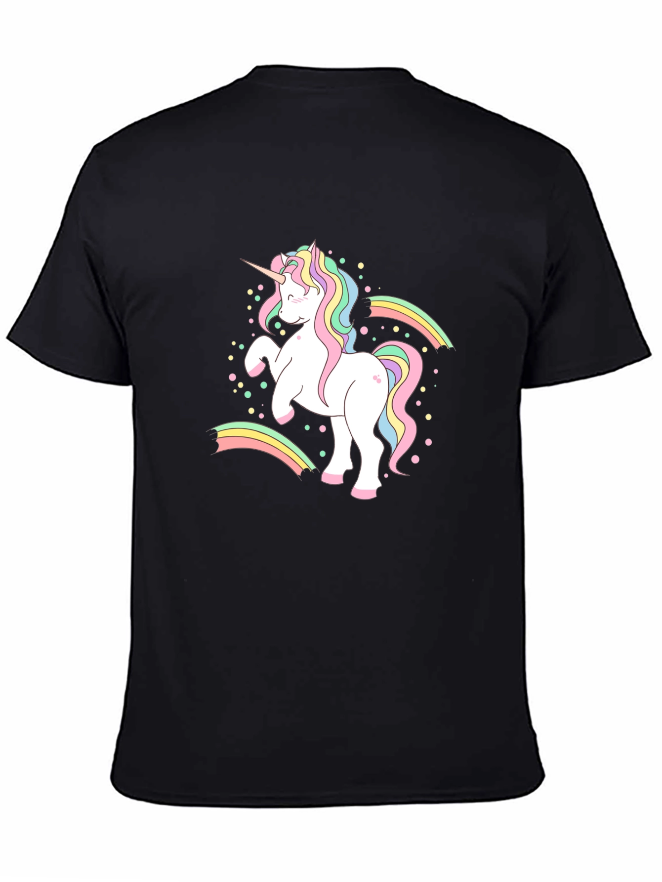 Camiseta Negra Unicornio Arcoíris Hombre