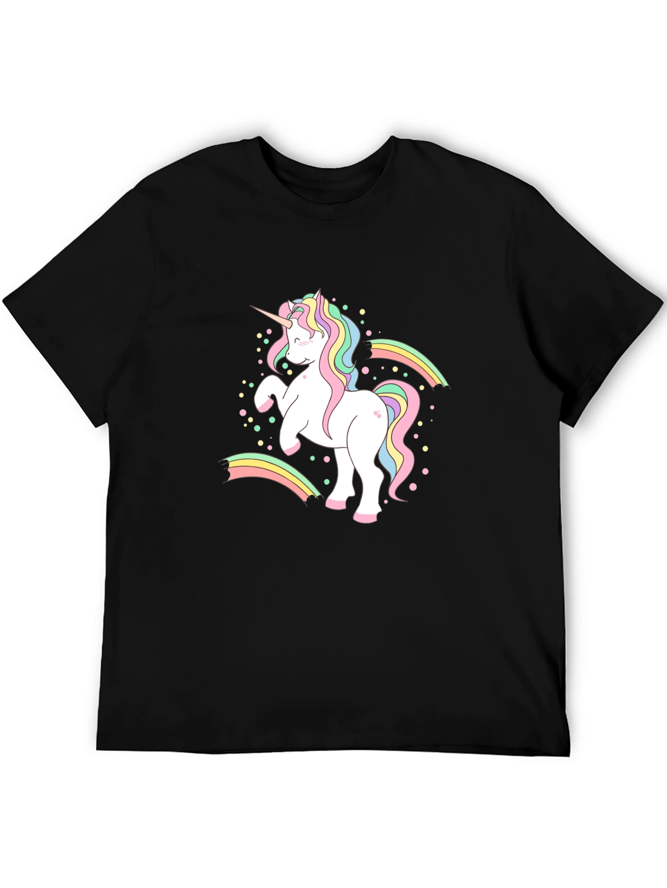 Camiseta Negra Unicornio Arcoíris Hombre