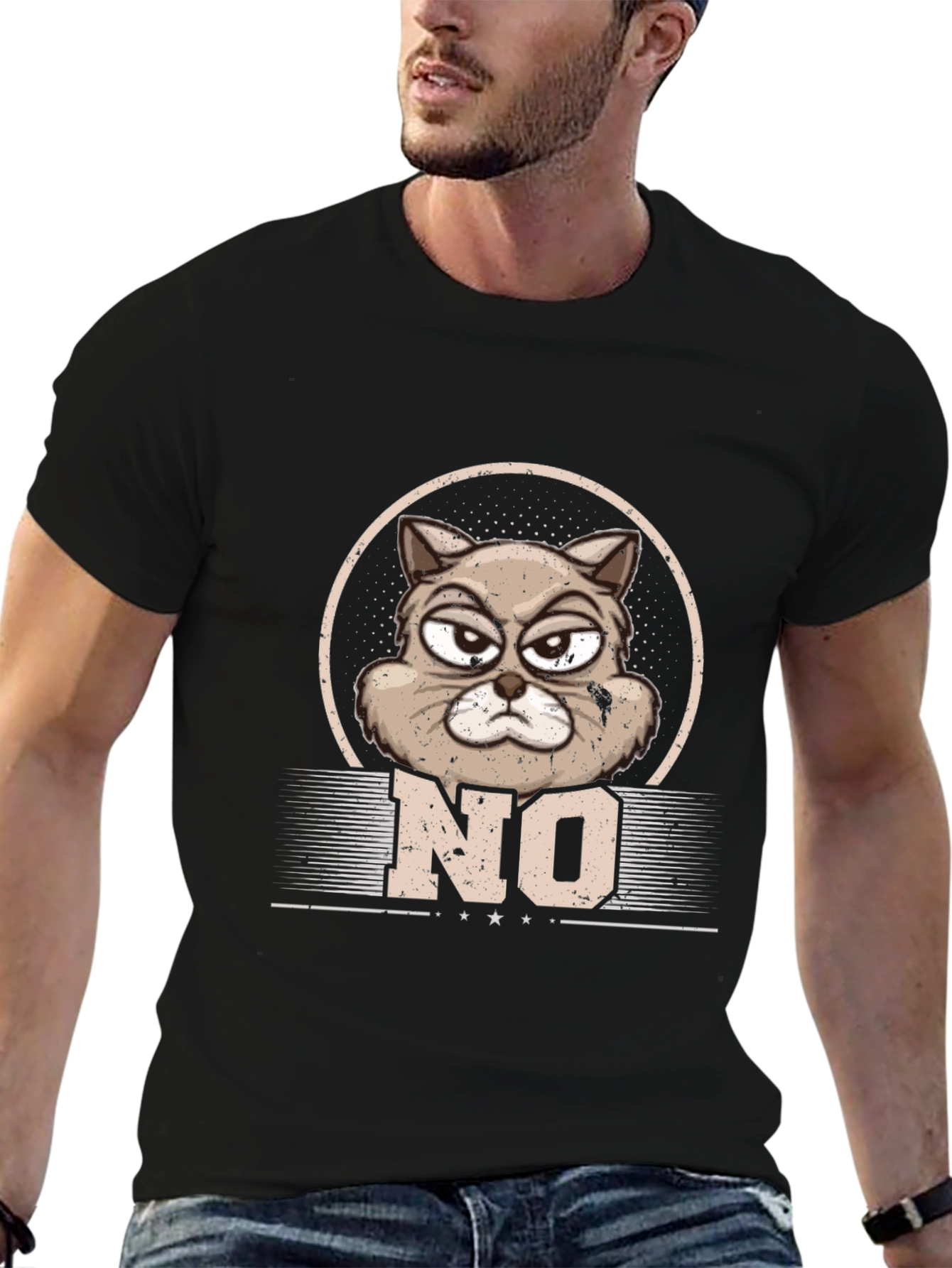 Camiseta Hombre Gato Gruñón NO - Diseño Original