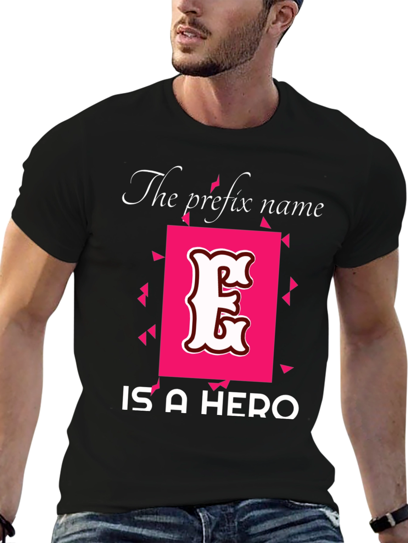 Camiseta Negra E: ¡El Prefijo de un Héroe!