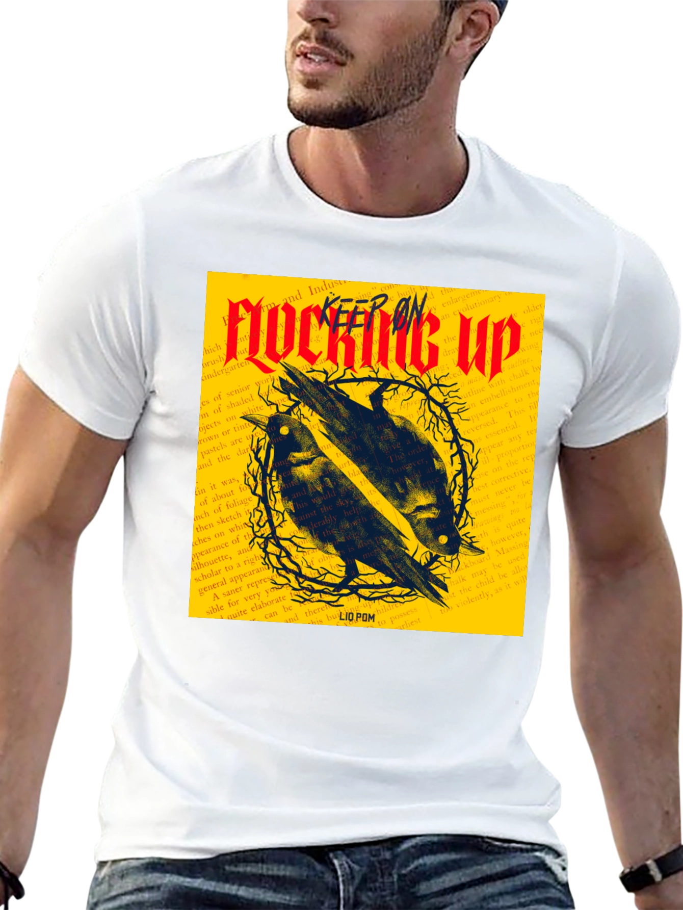 Camiseta Negra con Diseño de Cuervos
