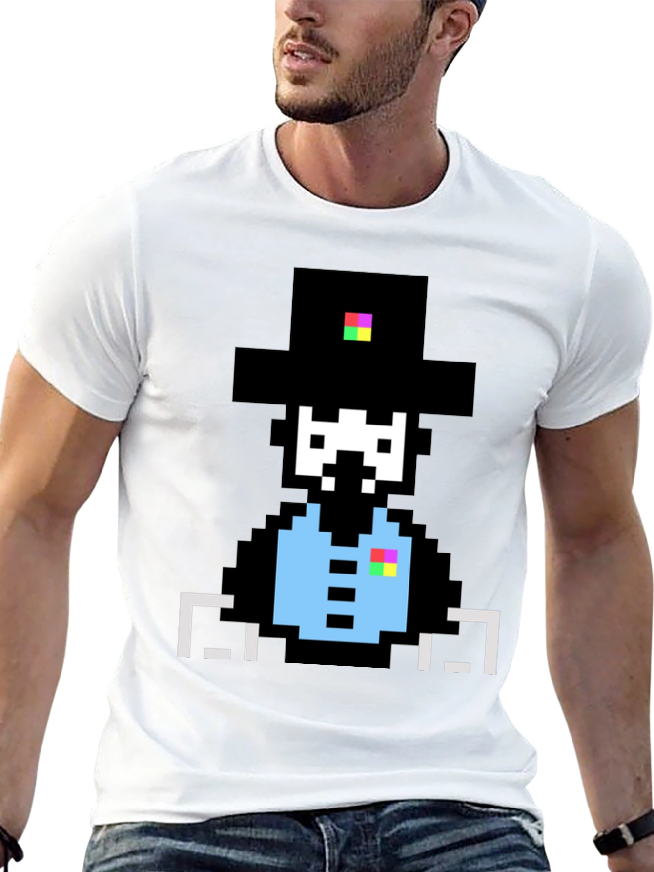Camiseta Negra con Diseño Pixelado de Sombrero