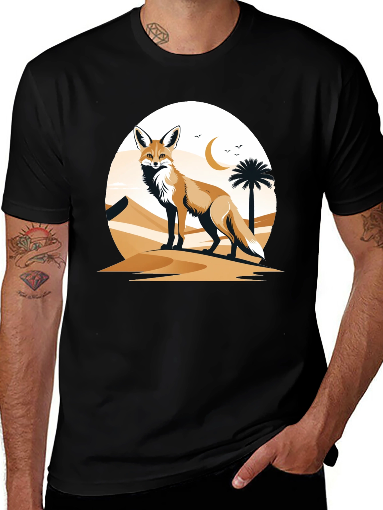 Camiseta Negra con Diseño de Zorro del Desierto