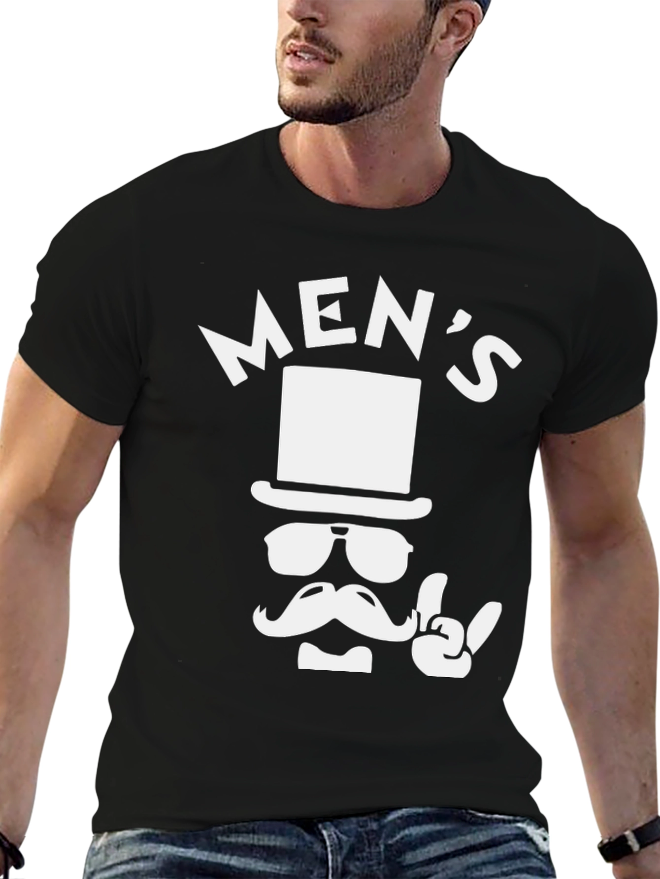 Camiseta Hombre Diseño Bigote y Sombrero