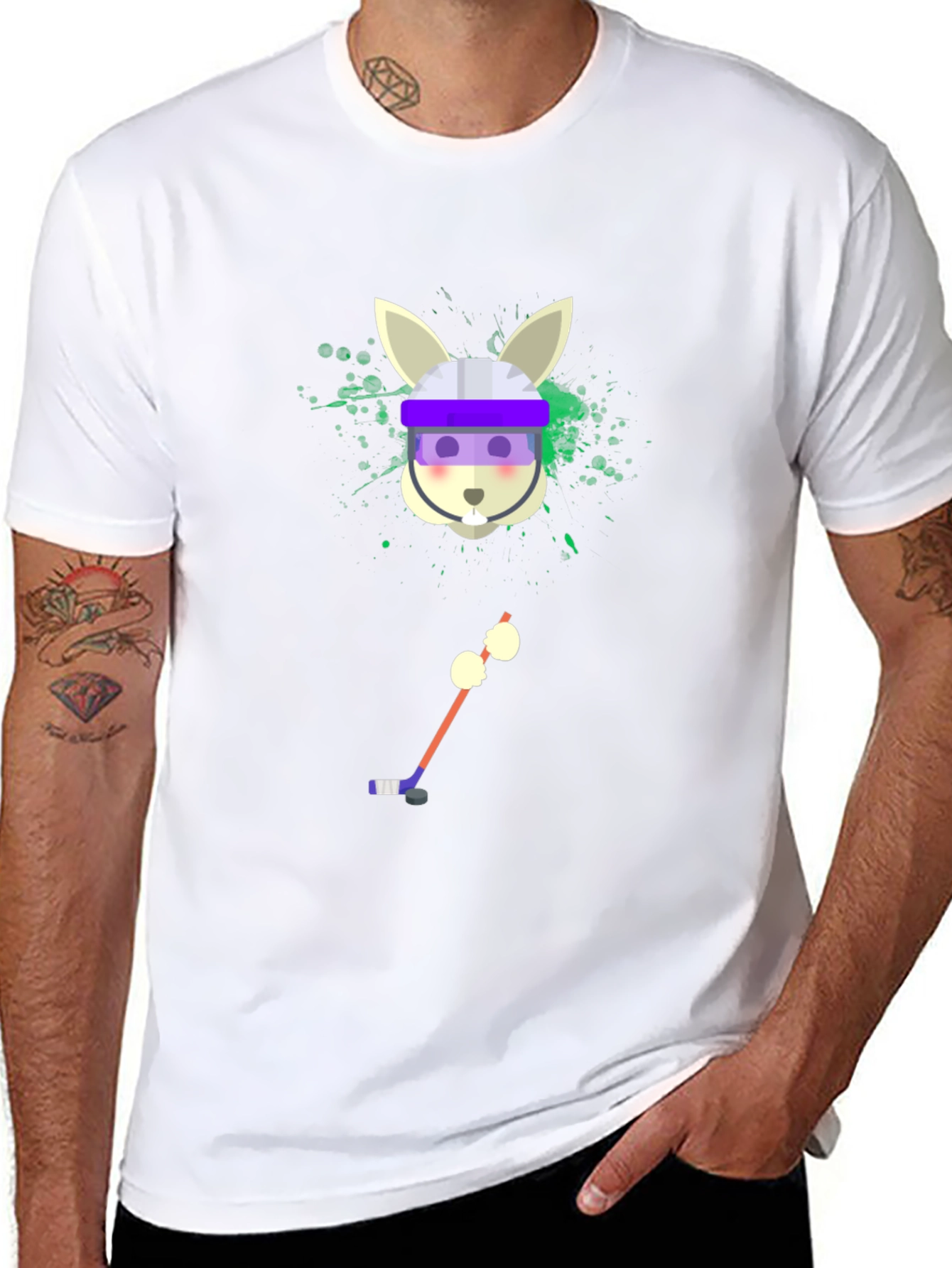 Camiseta Negra Gráfica de Conejo Jugador de Hockey