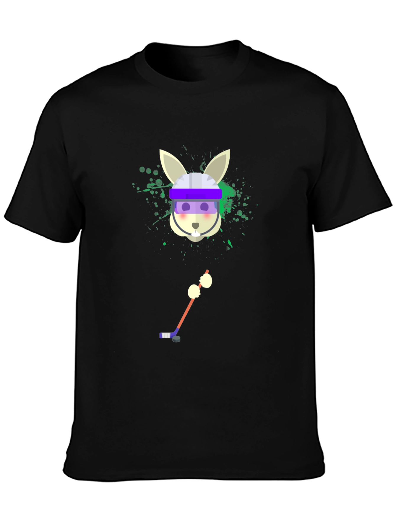 Camiseta Negra Gráfica de Conejo Jugador de Hockey