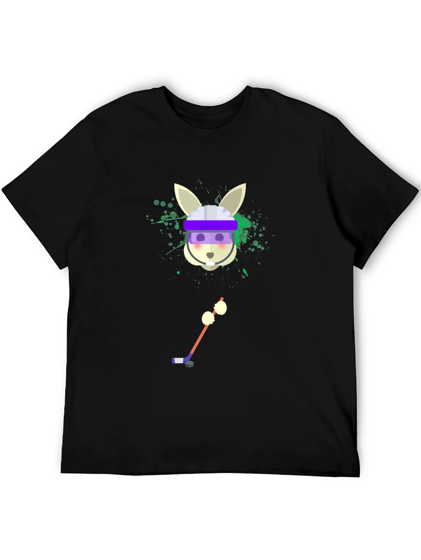 Camiseta Negra Gráfica de Conejo Jugador de Hockey