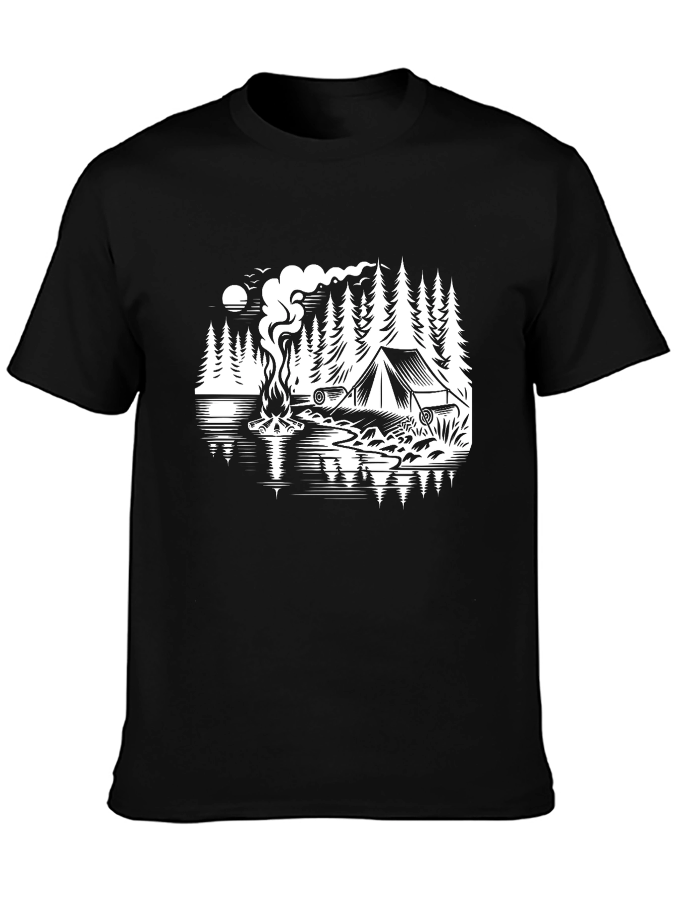 Camiseta Negra con Diseño de Camping