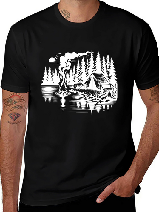 Camiseta Negra con Diseño de Camping