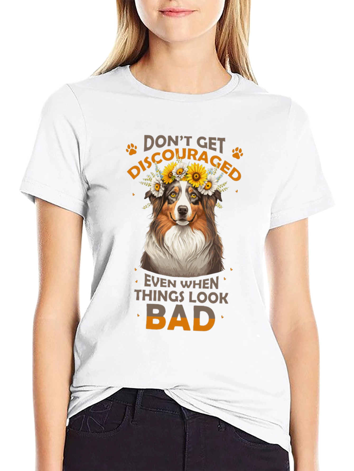 Camiseta Negra No Te Desanimes con Diseño de Perro