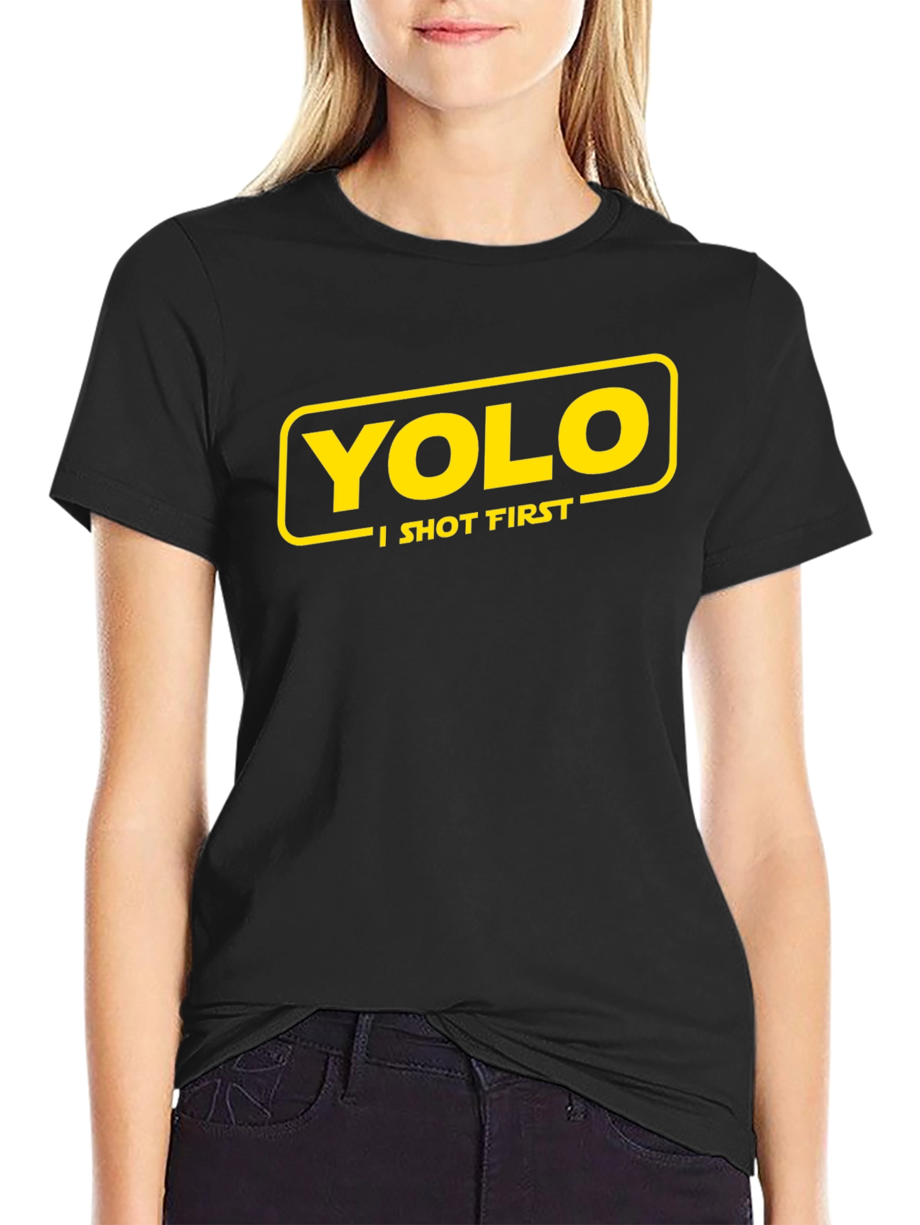Camiseta Negra YOLO I Shot First Original