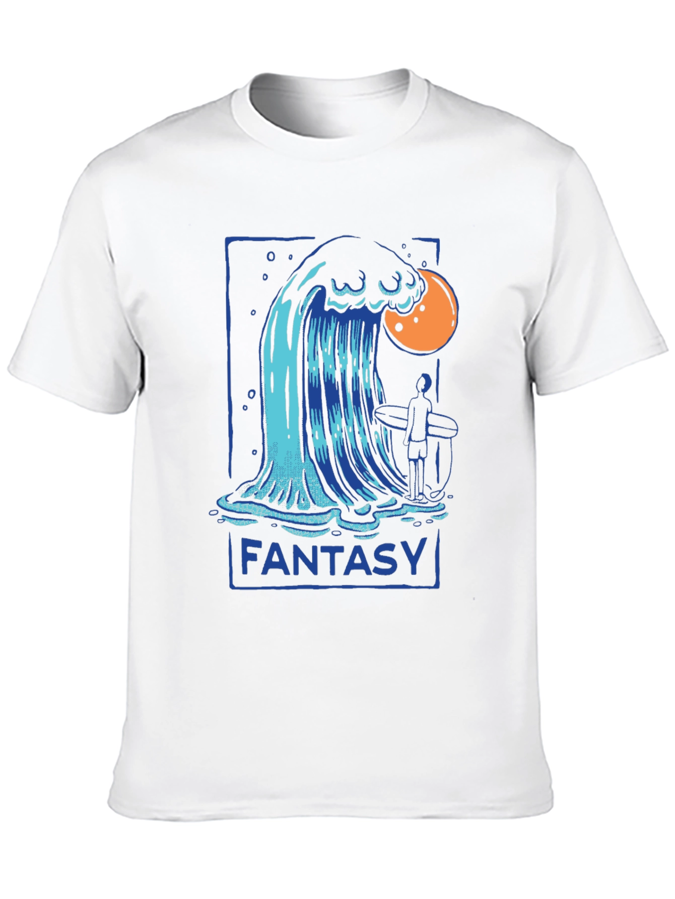 Camiseta Negra Fantasía con Diseño de Ola y Surfista