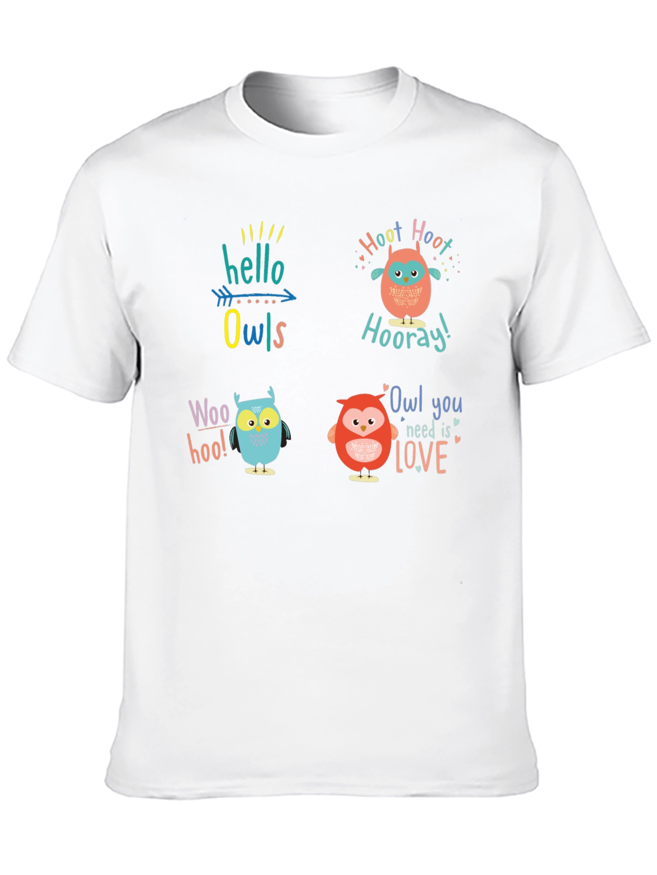 Camiseta Negra con Diseño de Búhos Divertidos