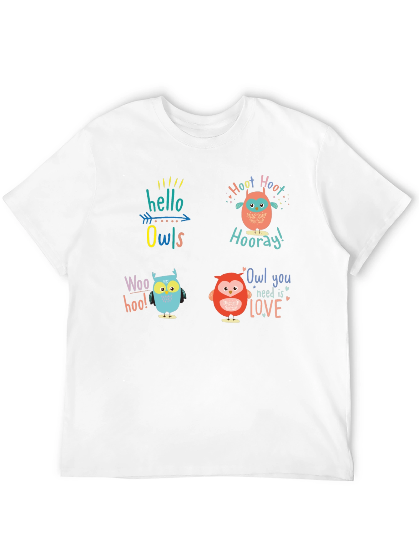 Camiseta Negra con Diseño de Búhos Divertidos