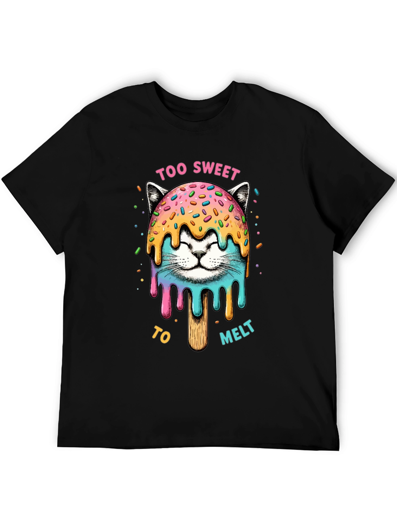 Camiseta Negra con Diseño de Gato Helado