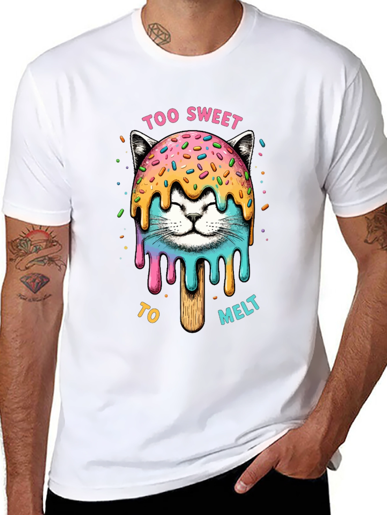 Camiseta Negra con Diseño de Gato Helado