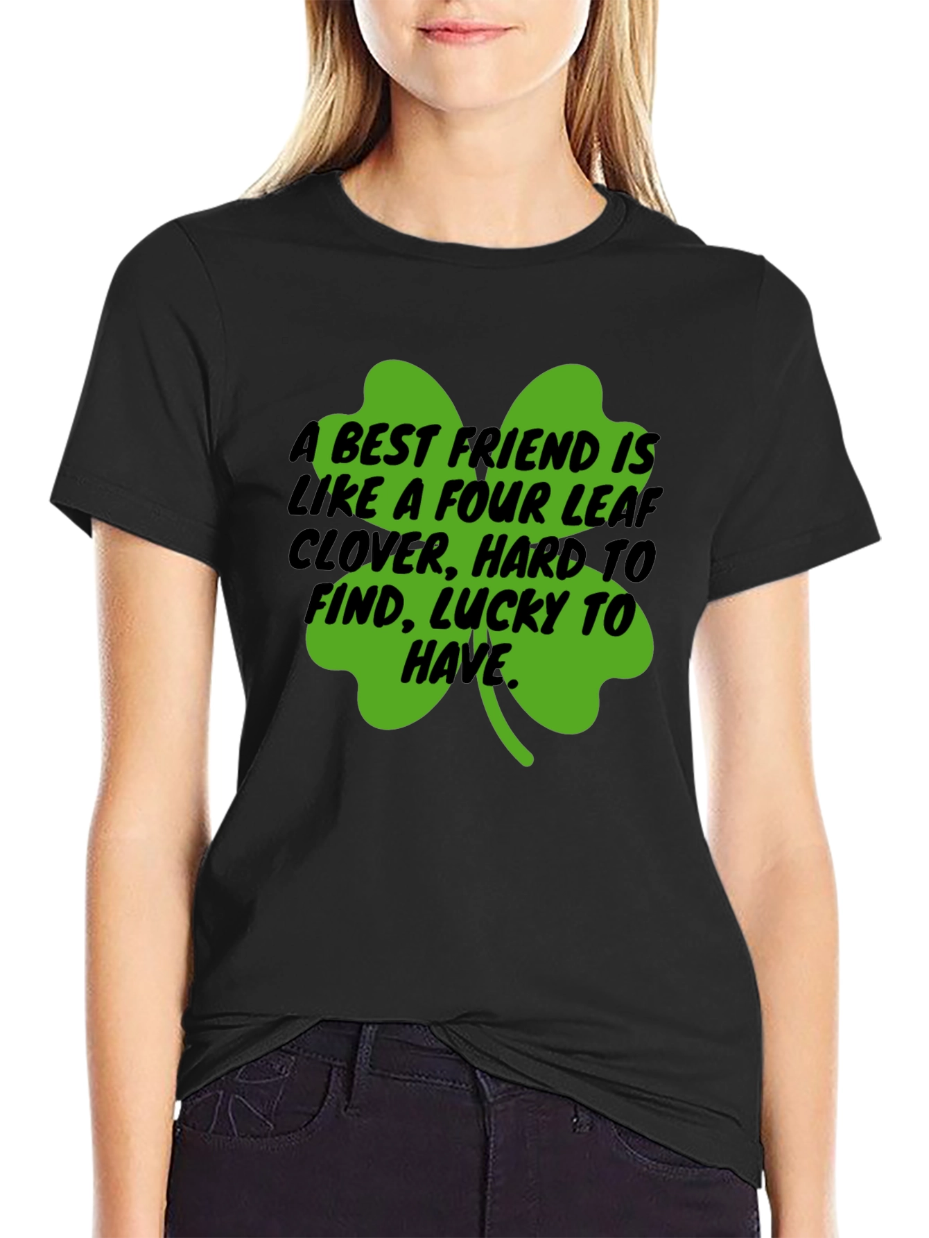 Camiseta Negra Trébol de la Suerte para Amigos