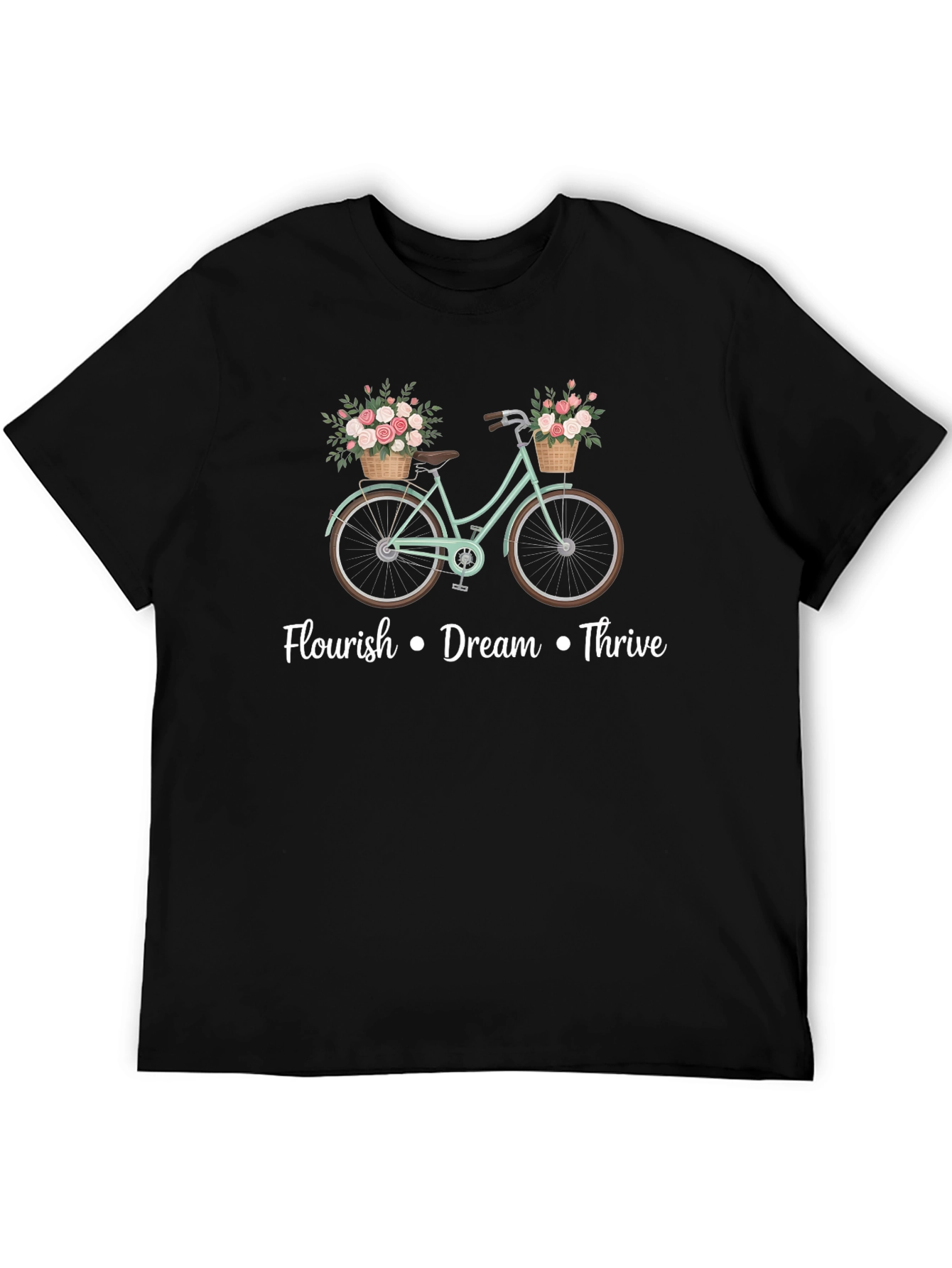 Camiseta Negra Bicicleta con Flores y Mensaje Motivacional