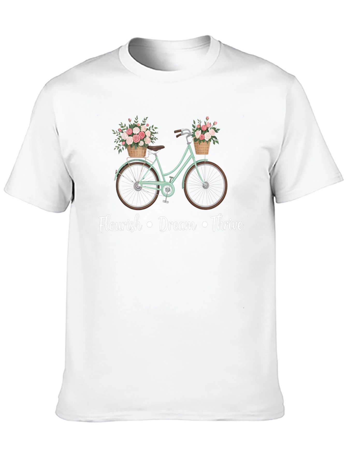 Camiseta Negra Bicicleta con Flores y Mensaje Motivacional