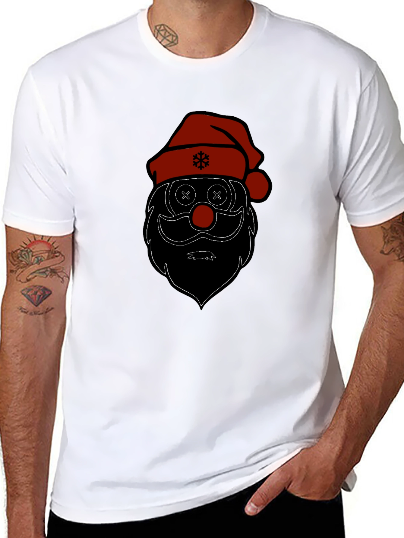 Camiseta Negra Estampado Santa Claus Divertido