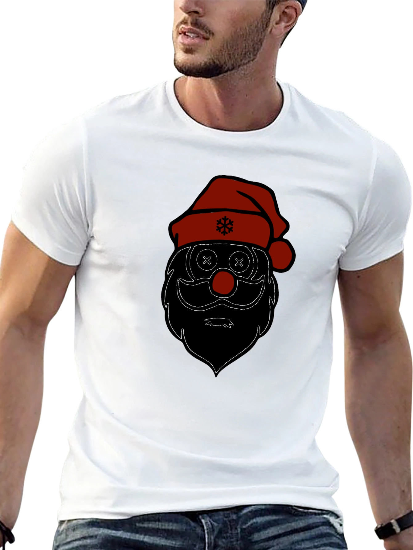 Camiseta Negra Estampado Santa Claus Divertido