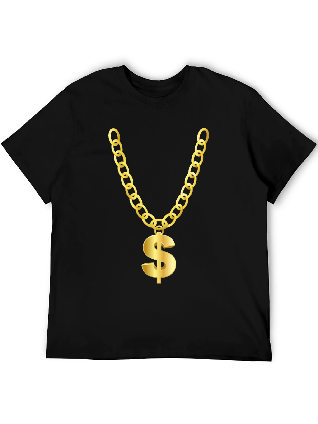Camiseta Negra con Collar de Dólar Dorado