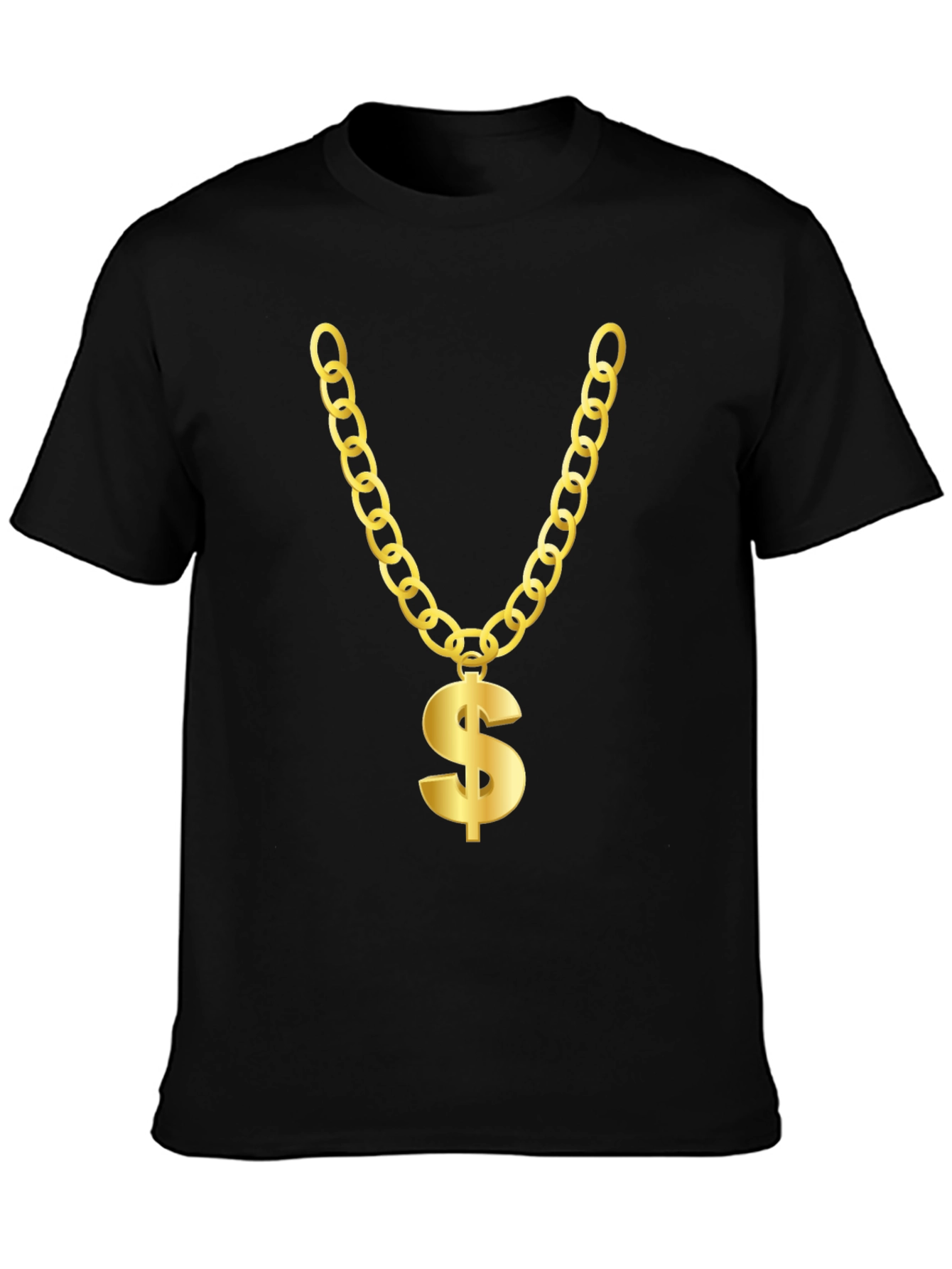 Camiseta Negra con Collar de Dólar Dorado