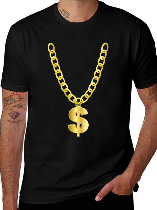 Camiseta Negra con Collar de Dólar Dorado