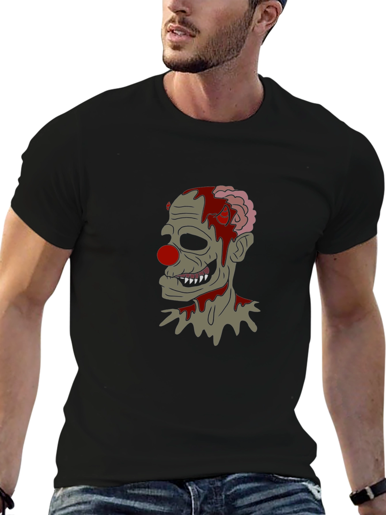 Camiseta Negra con Diseño de Payaso Zombie