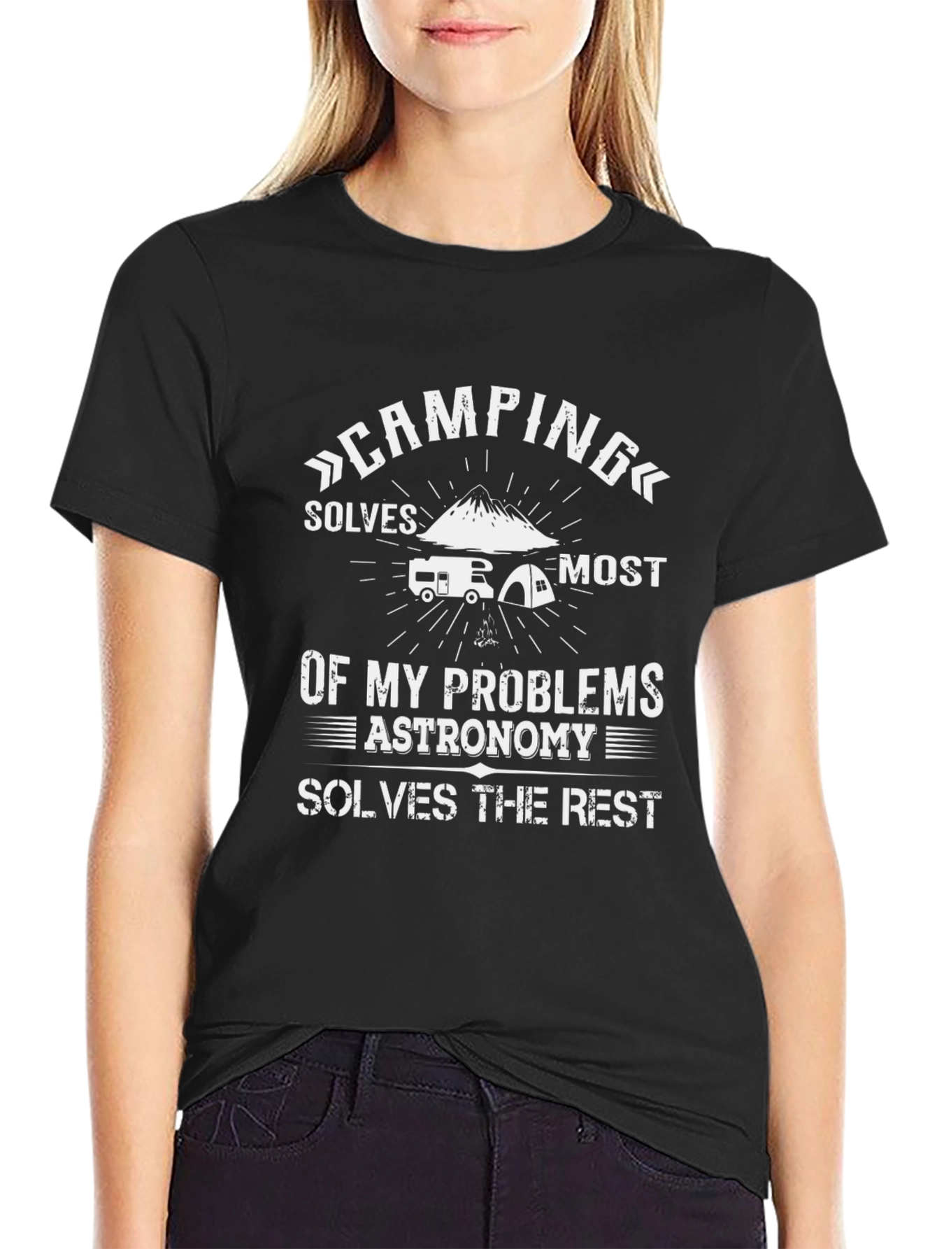 Camiseta Negra Camping Solves Problems