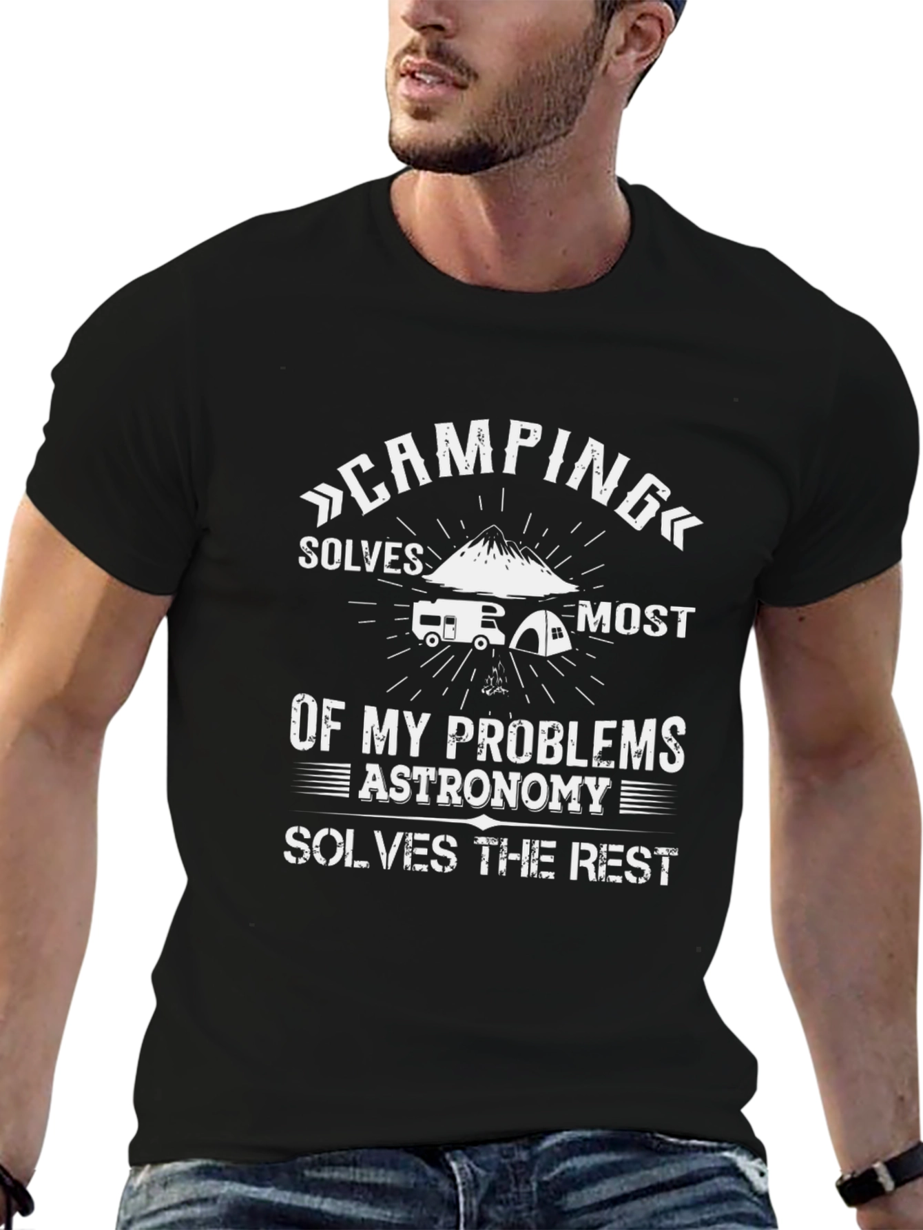 Camiseta Negra Camping Solves Problems