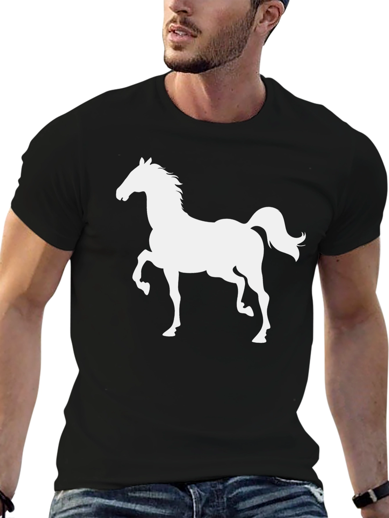 Camiseta Negra con Silueta de Caballo Blanco