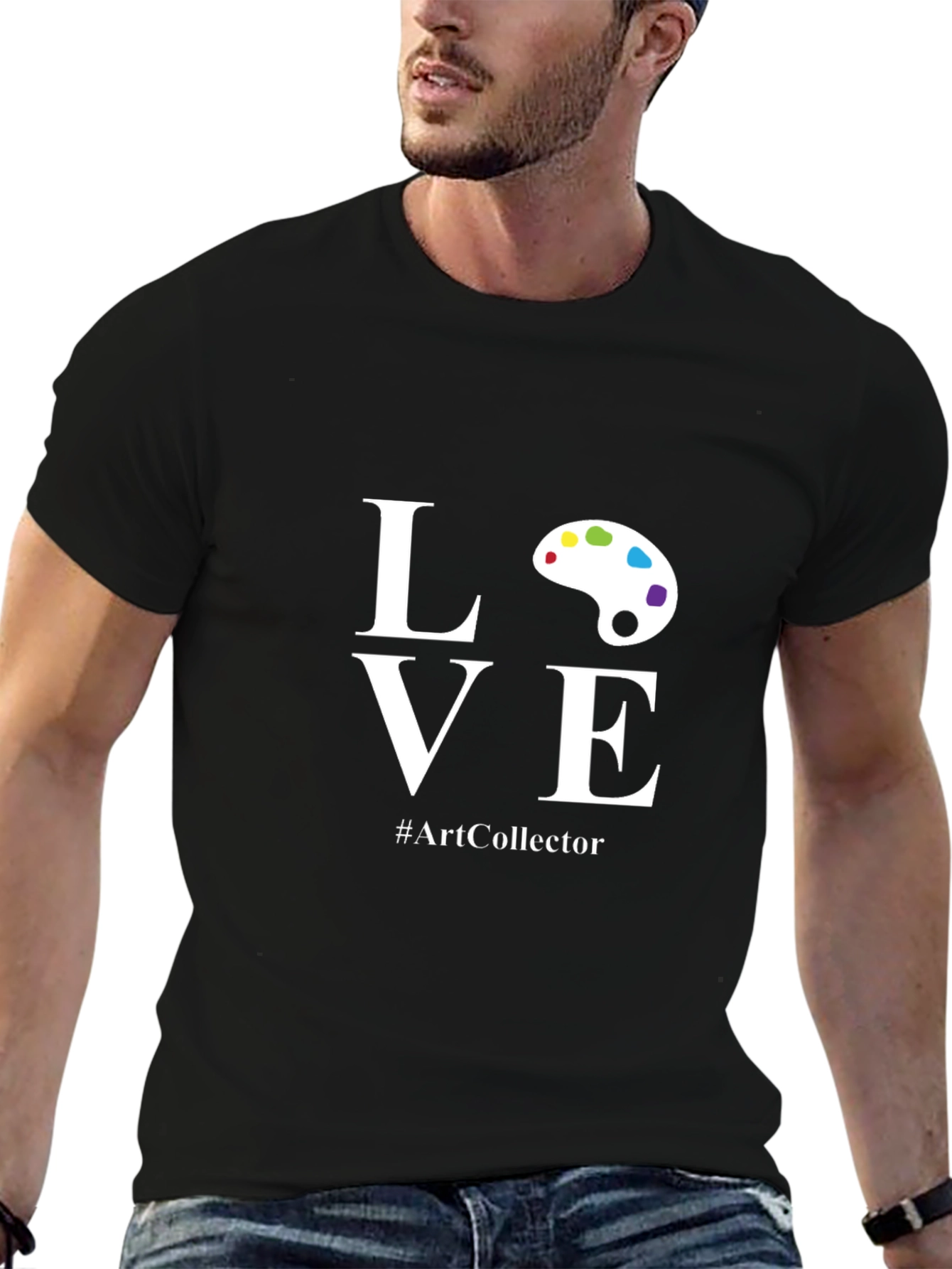 Camiseta Negra con Diseño LOVE para Amantes del Arte