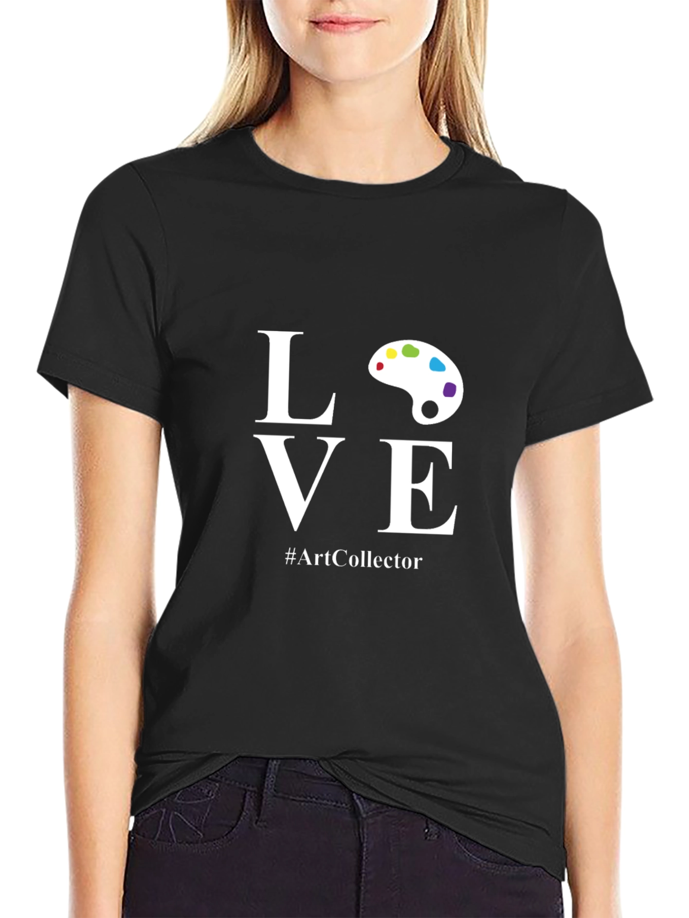 Camiseta Negra con Diseño LOVE para Amantes del Arte