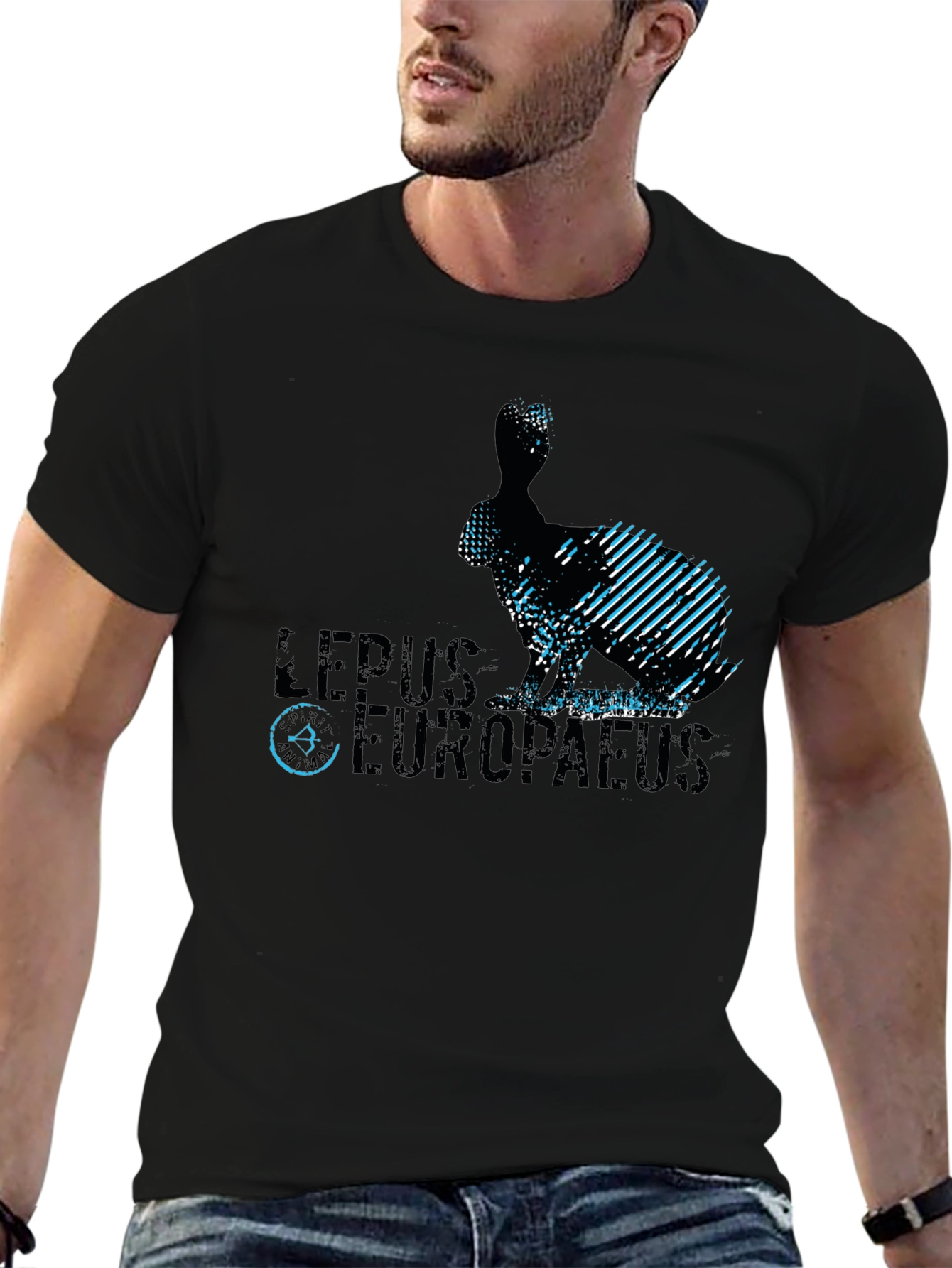 Camiseta Negra Diseño Liebre Europea