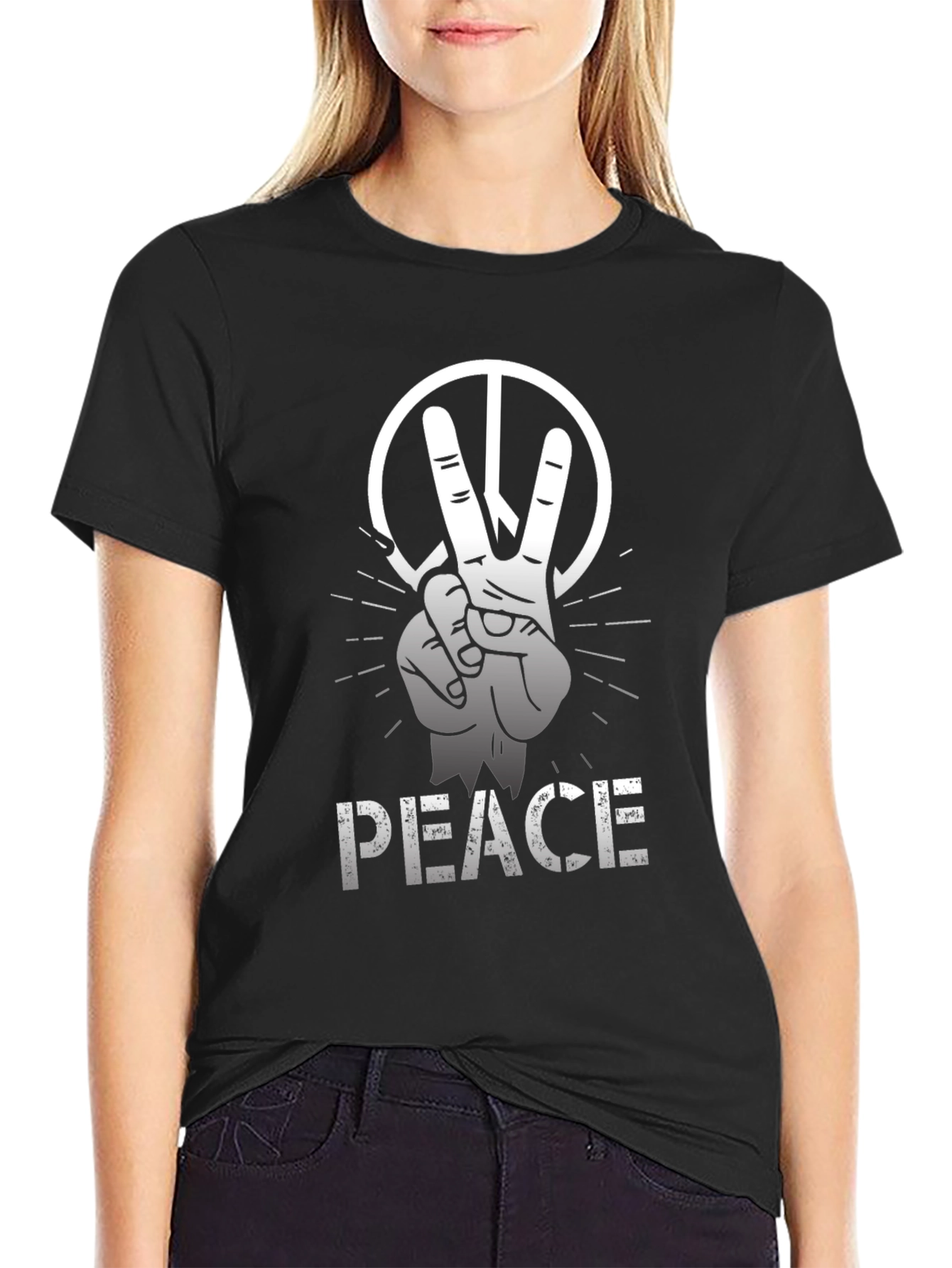 Camiseta Negra con Diseño de Paz
