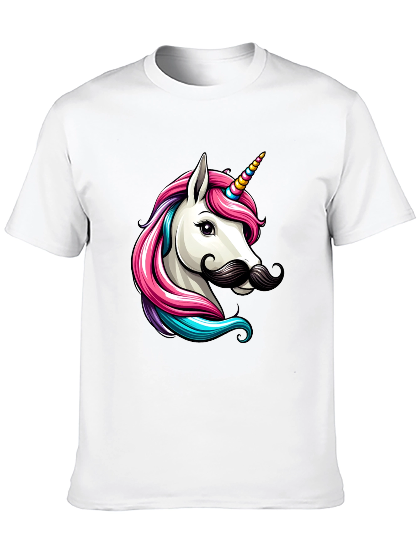Camiseta Negra Unicornio con Bigote Divertido
