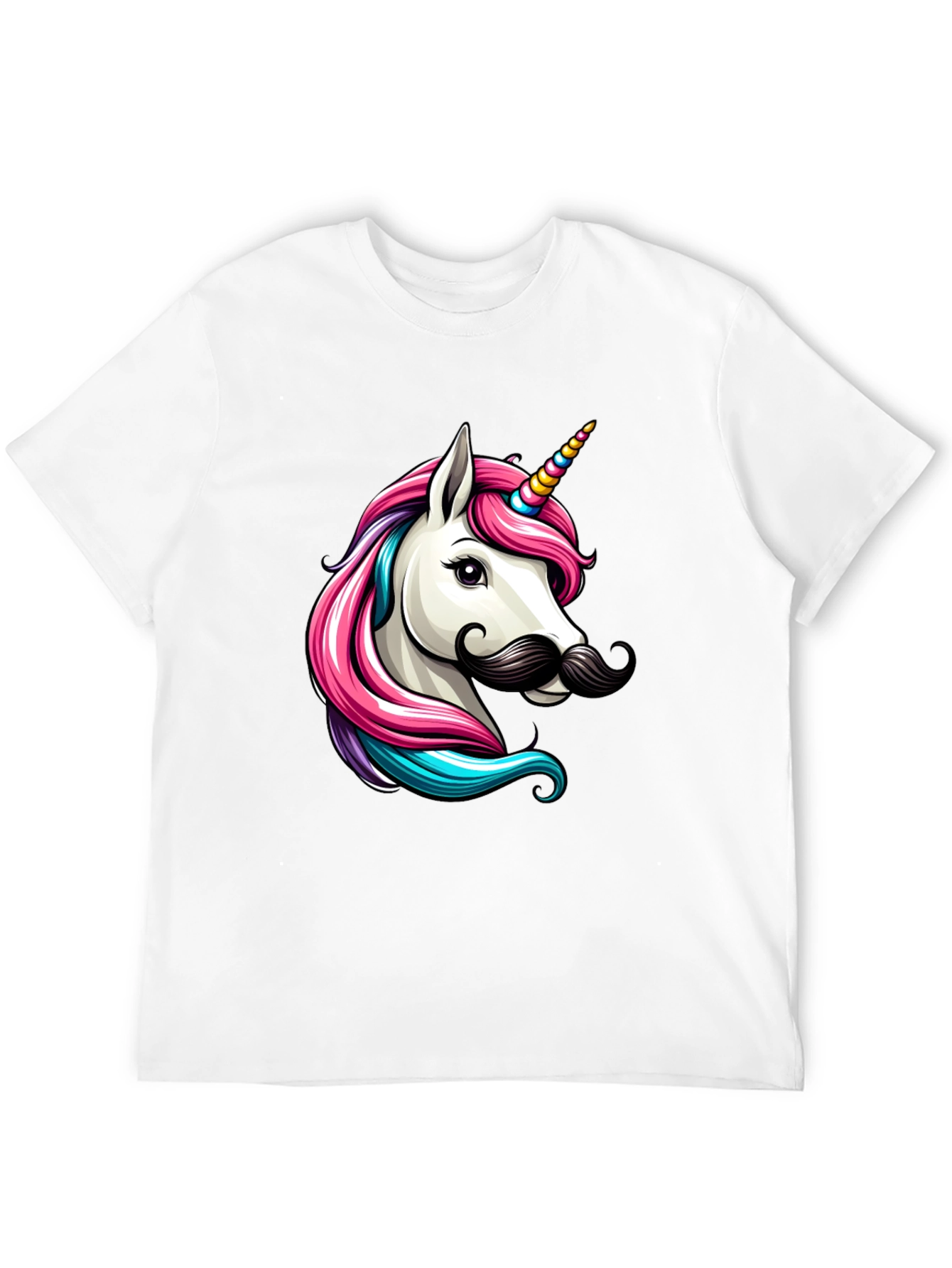 Camiseta Negra Unicornio con Bigote Divertido