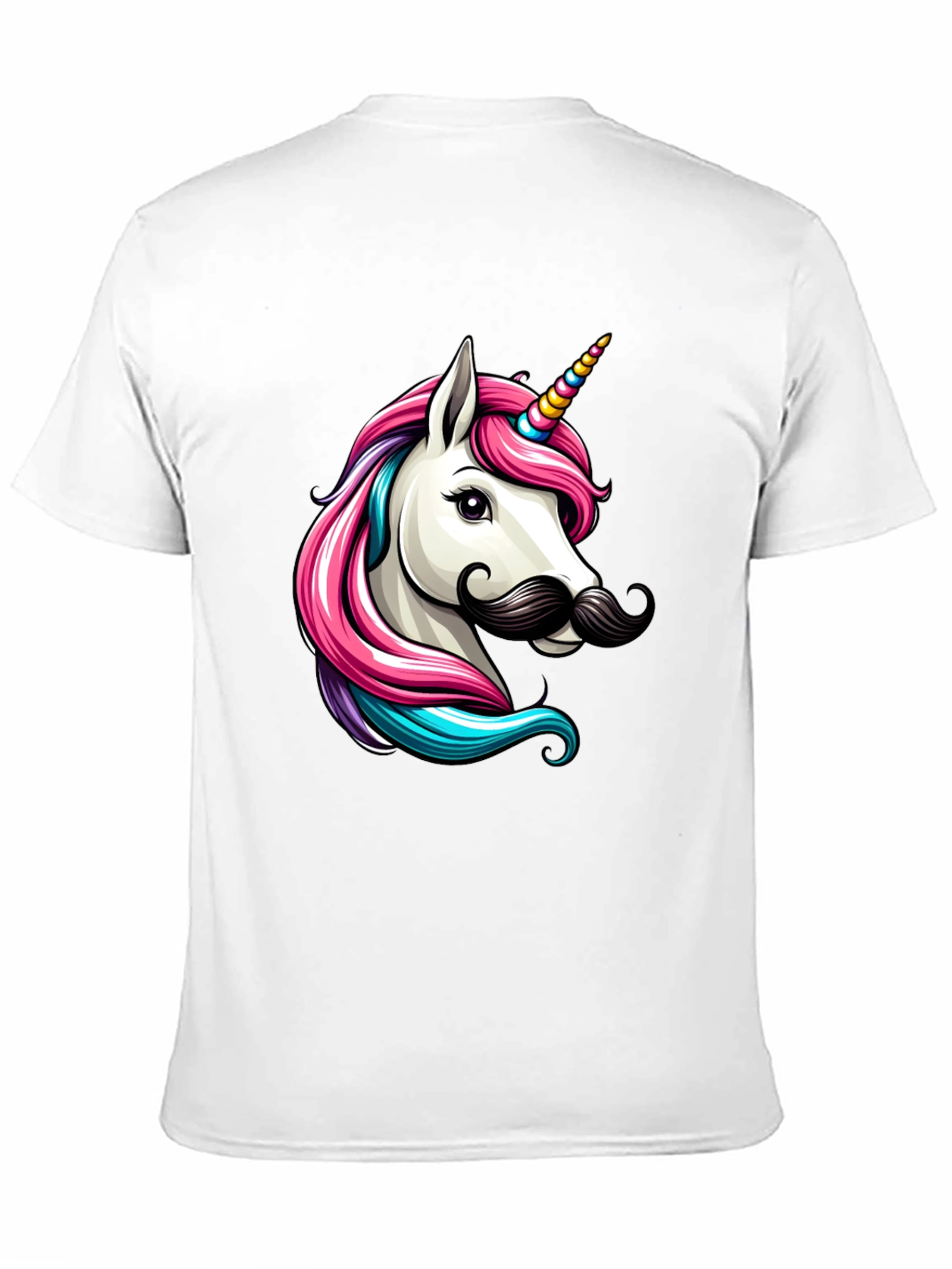 Camiseta Negra Unicornio con Bigote Divertido