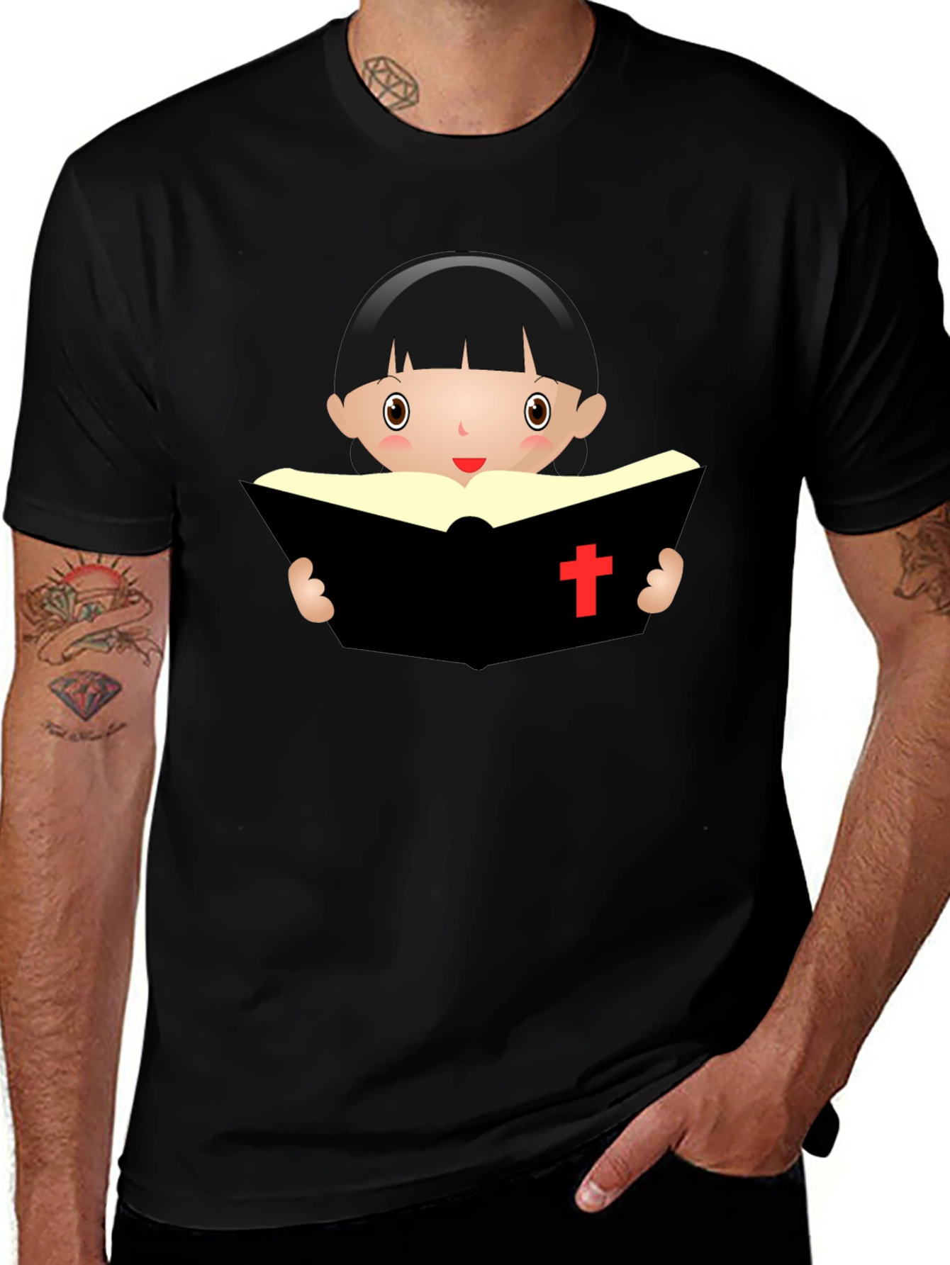Camiseta Negra con Diseño de Niña Lectora