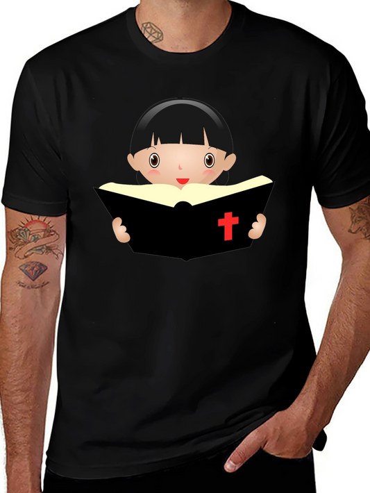 Camiseta Negra con Diseño de Niña Lectora