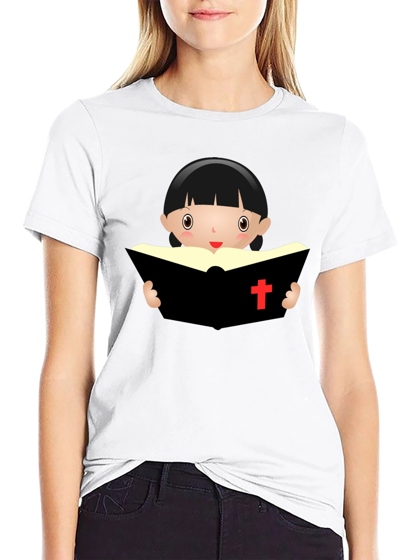 Camiseta Negra con Diseño de Niña Lectora