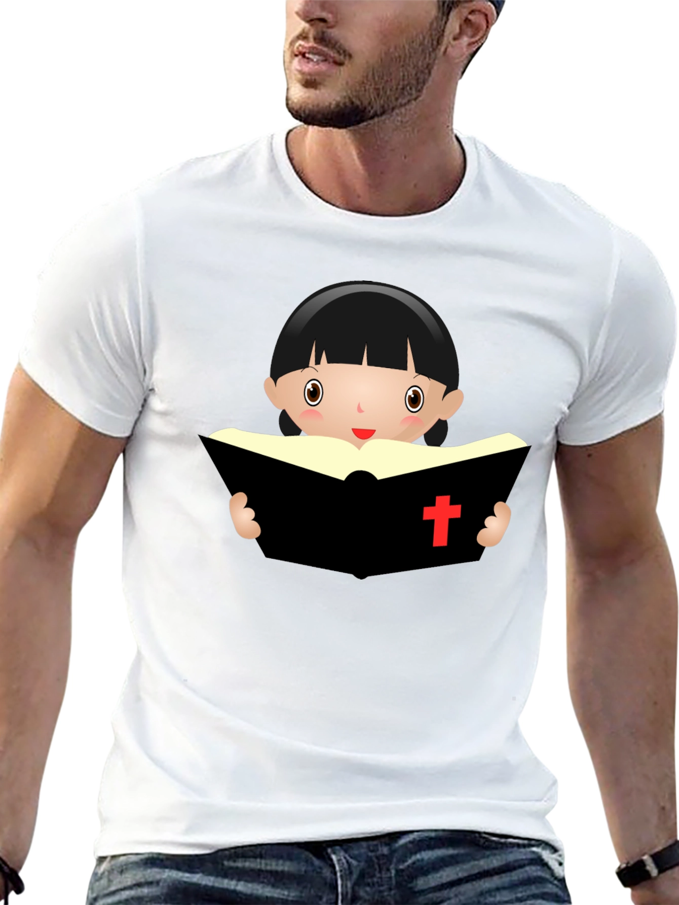 Camiseta Negra con Diseño de Niña Lectora