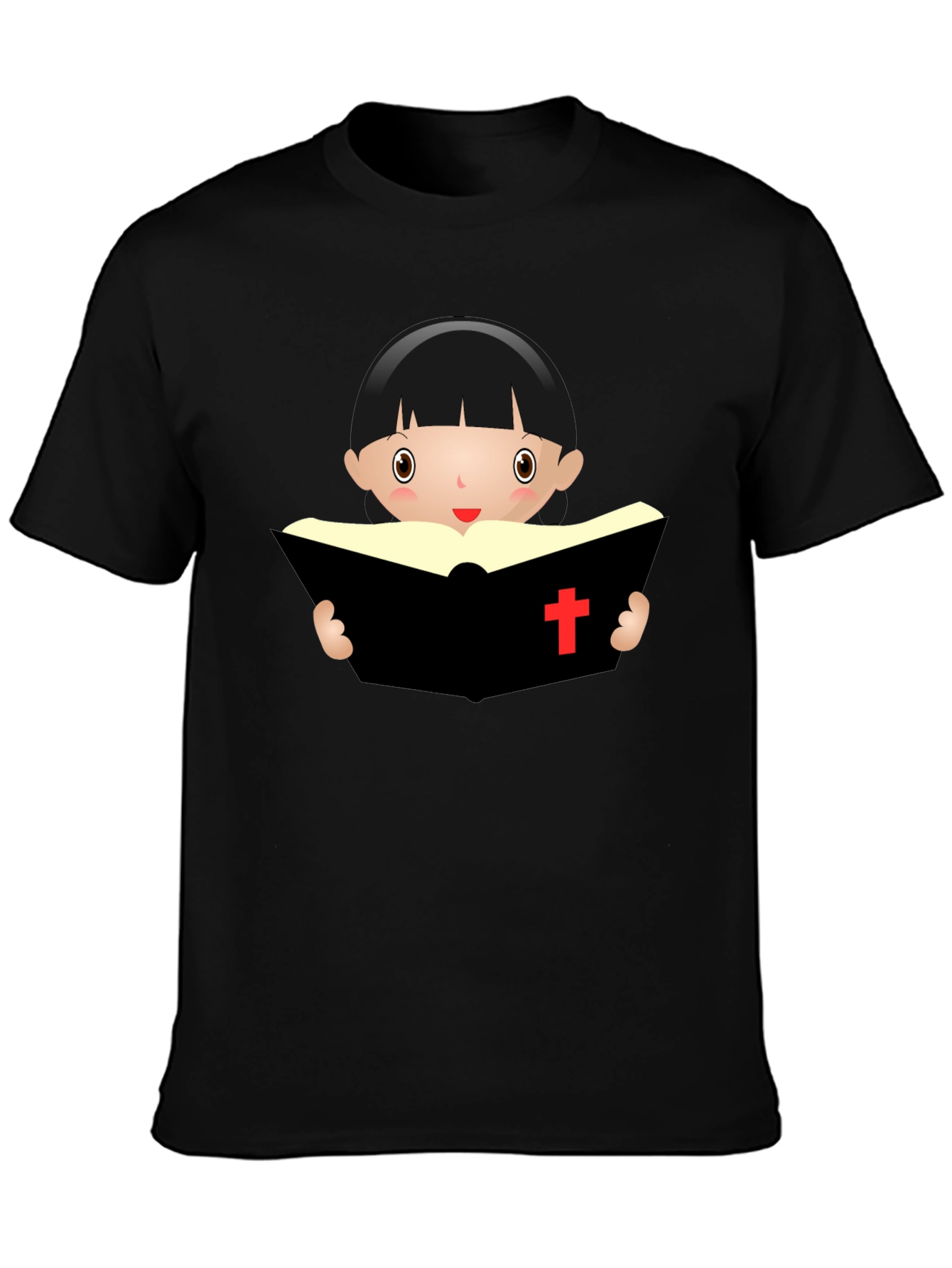 Camiseta Negra con Diseño de Niña Lectora