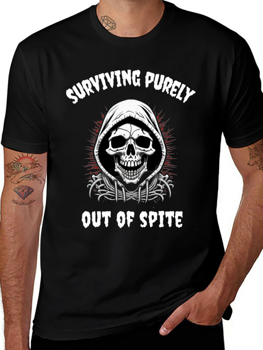 Camiseta Negra con Diseño de Calavera Surviving Out of Spite