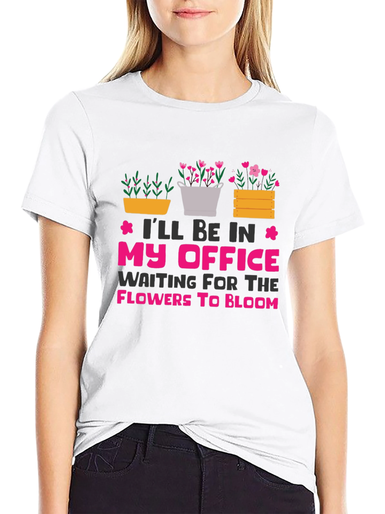 Camiseta Negra My Office Waiting For Flowers