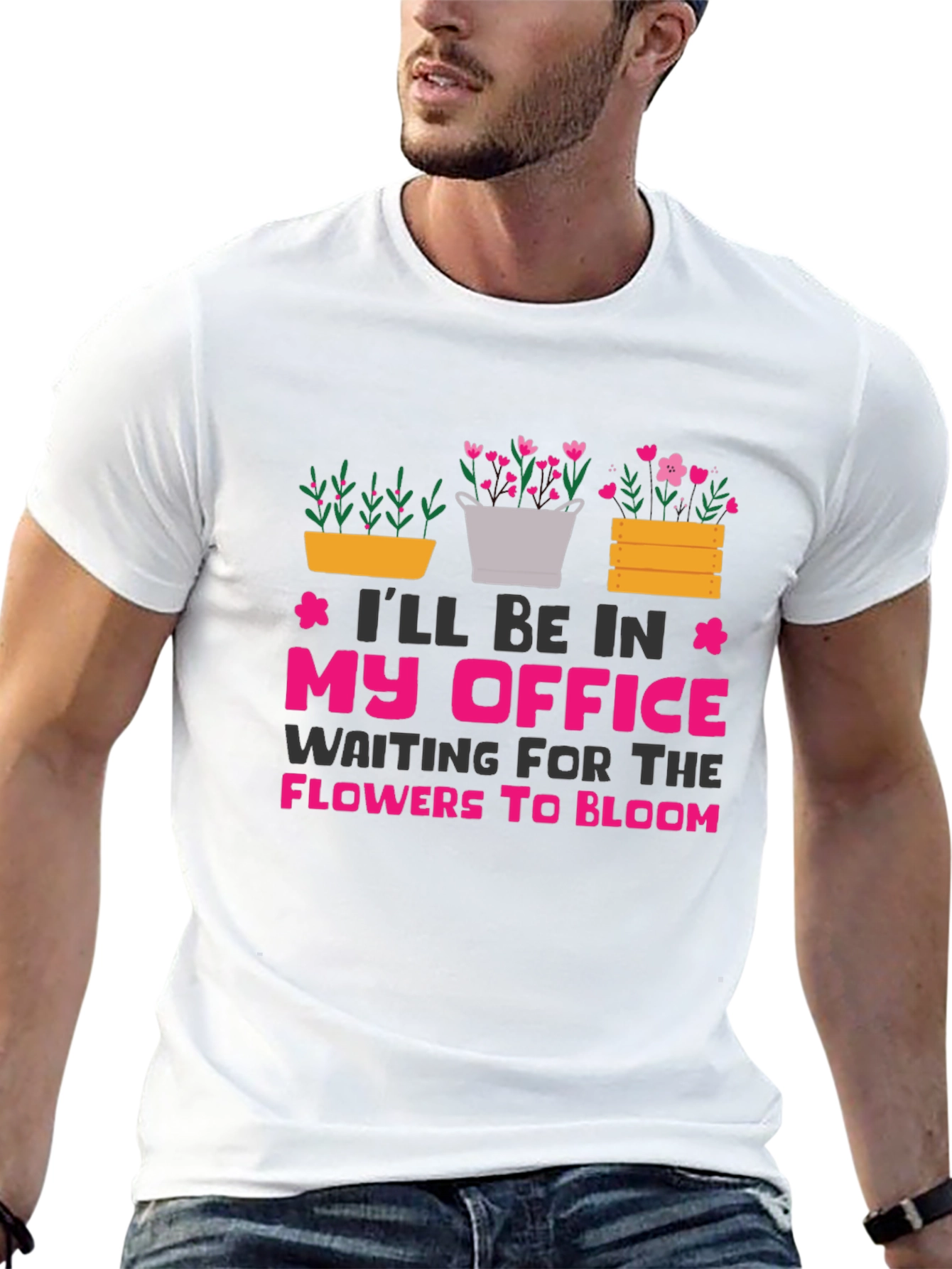 Camiseta Negra My Office Waiting For Flowers