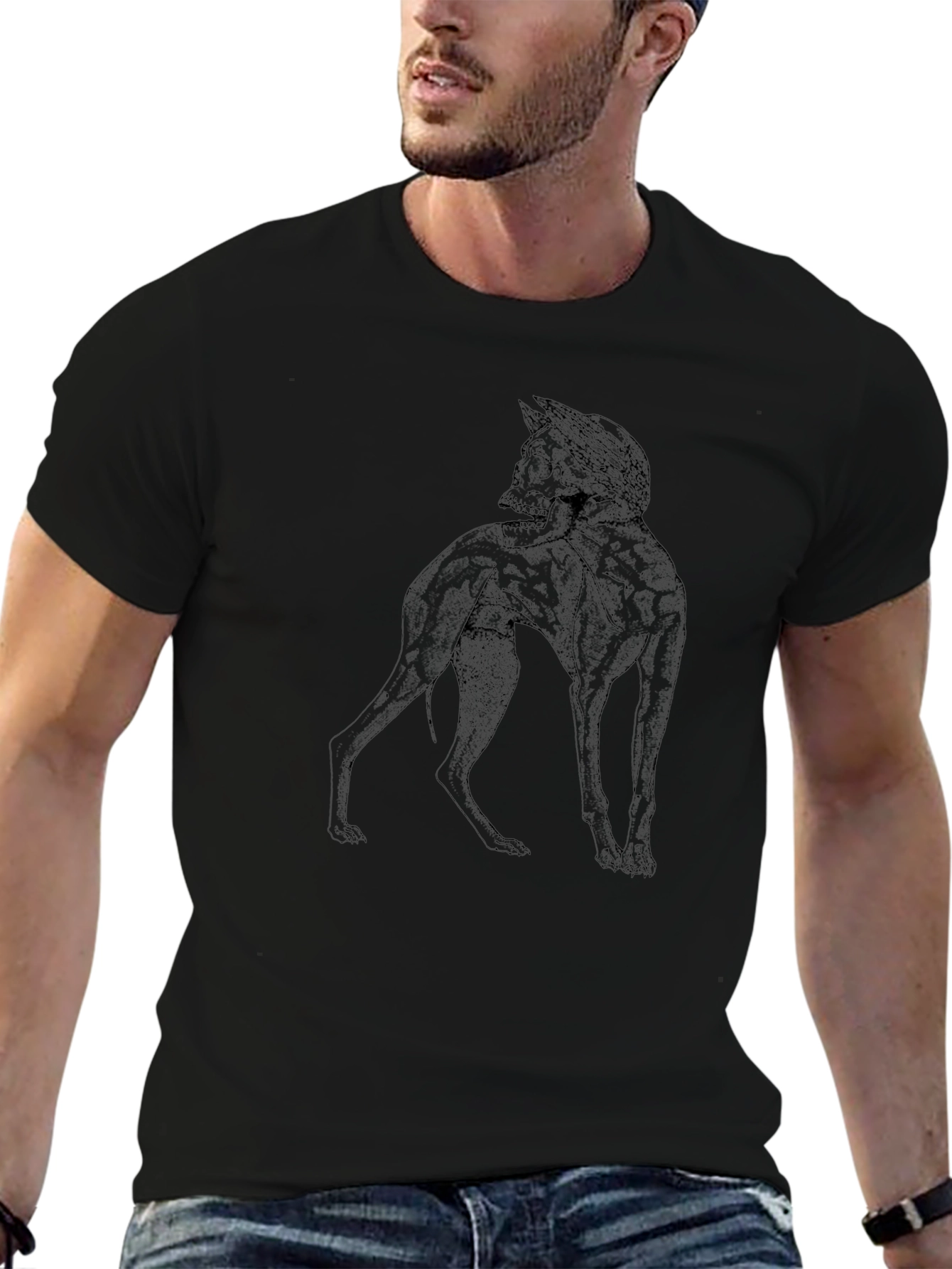 Camiseta Negra con Diseño de Calavera y Perro
